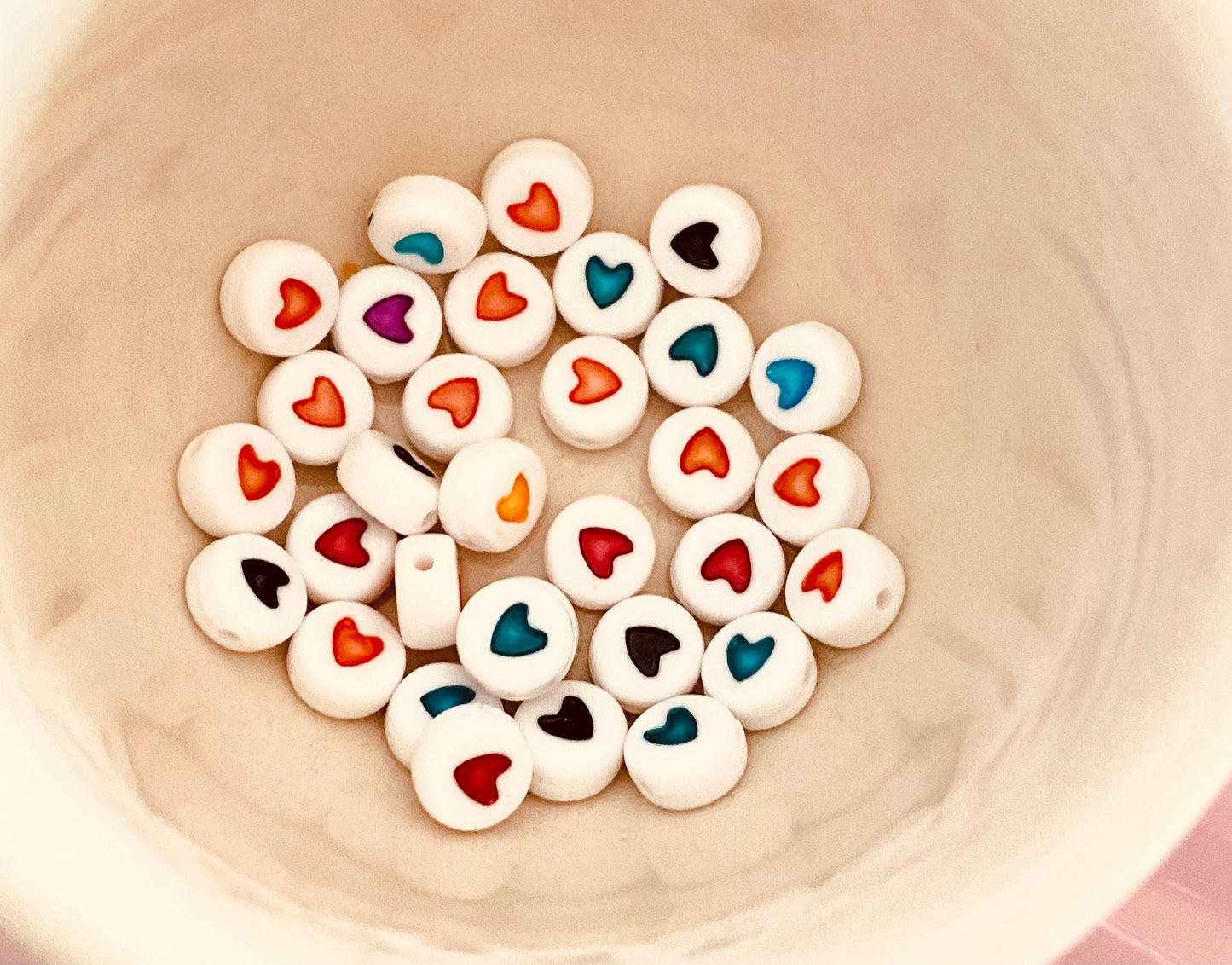 10x beads with heart / colorful mix / 7 mm