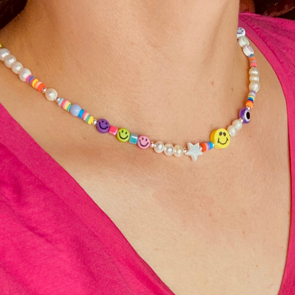 Perlen mit Smiley / bunter Mix / 7 mm / 10 Stk.